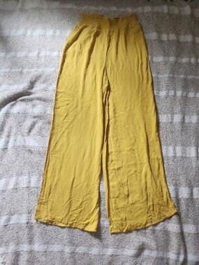 & Other Stories Mustard Wide-Leg Linen-Blend Pants